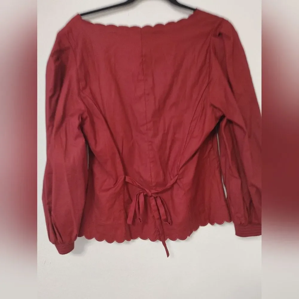 Reformation Elianna Burgundy Scalloped Button Blouse size 10